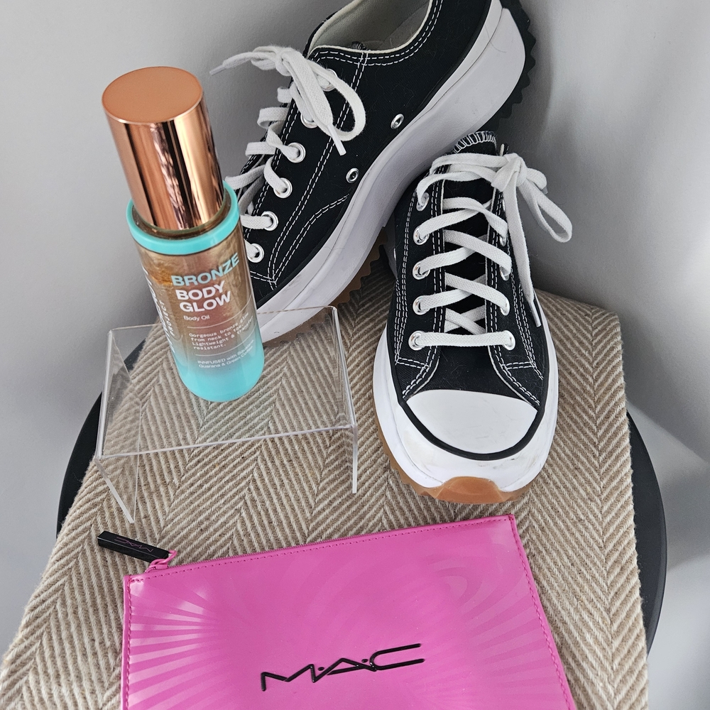 Converse Black Sneakers with MAC Pink Pouch